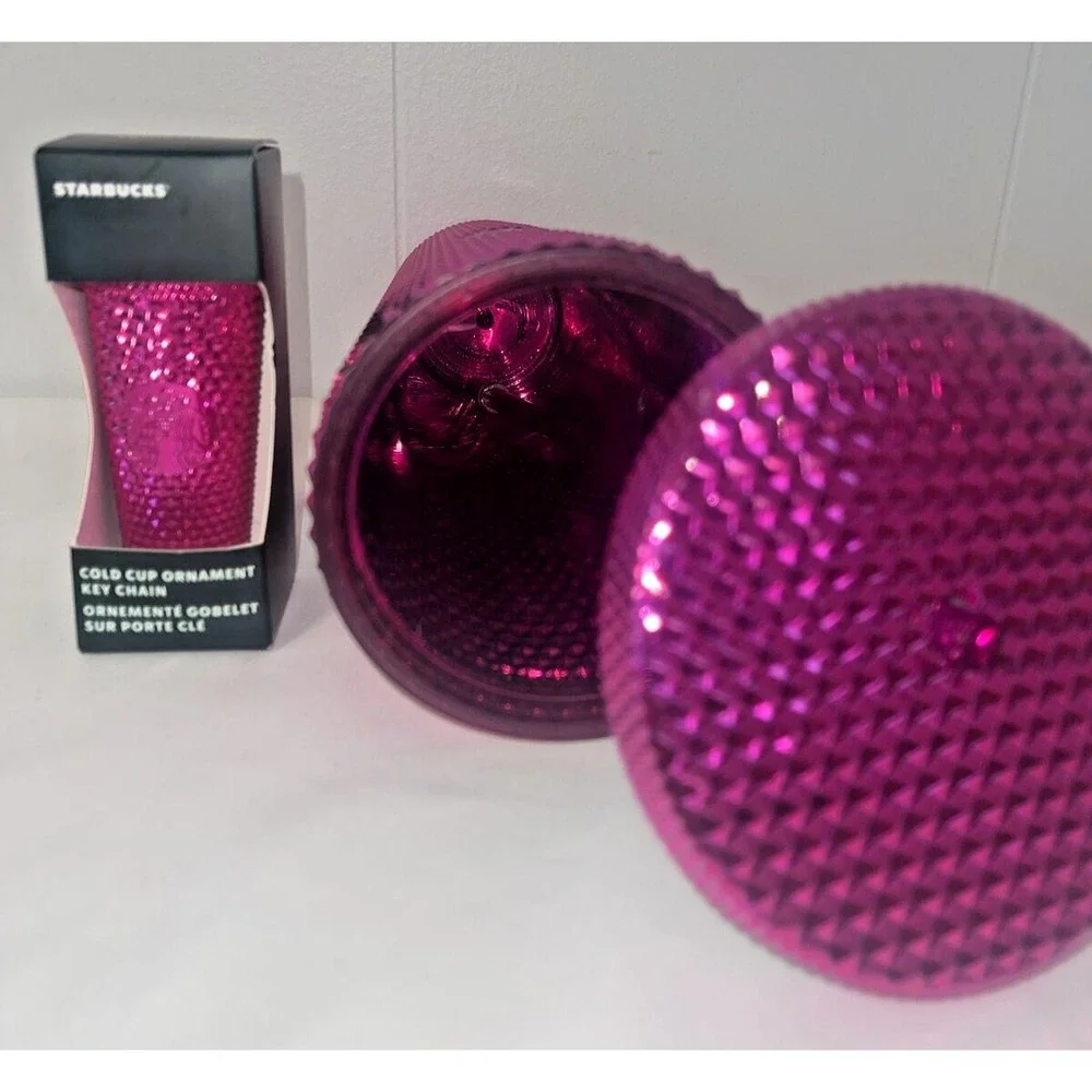 Starbucks‎ Holiday Stud Sangria Pink Metallic Venti/24oz with matching Keychain